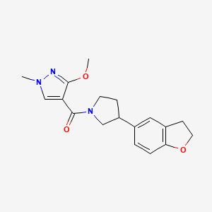 molecular formula C18H21N3O3 B2394963 4-[3-(2,3-dihydro-1-benzofuran-5-yl)pyrrolidine-1-carbonyl]-3-methoxy-1-methyl-1H-pyrazole CAS No. 2097896-38-1