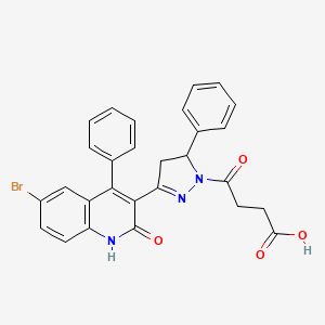 molecular formula C28H22BrN3O4 B2394990 4-(3-(6-bromo-2-hydroxy-4-phenylquinolin-3-yl)-5-phenyl-4,5-dihydro-1H-pyrazol-1-yl)-4-oxobutanoic acid CAS No. 331988-58-0