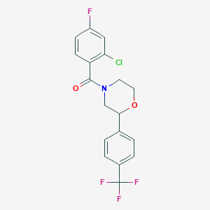 molecular formula C18H14ClF4NO2 B2394996 (2-Chloro-4-fluorophenyl)(2-(4-(trifluoromethyl)phenyl)morpholino)methanone CAS No. 1351607-46-9