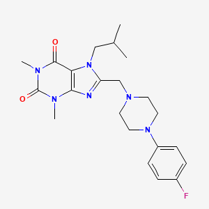 molecular formula C22H29FN6O2 B2395007 8-[[4-(4-Fluorophenyl)piperazin-1-yl]methyl]-1,3-dimethyl-7-(2-methylpropyl)purine-2,6-dione CAS No. 851941-71-4