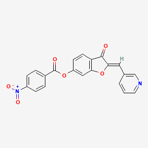 molecular formula C21H12N2O6 B2395014 (Z)-3-oxo-2-(pyridin-3-ylmethylene)-2,3-dihydrobenzofuran-6-yl 4-nitrobenzoate CAS No. 622366-02-3