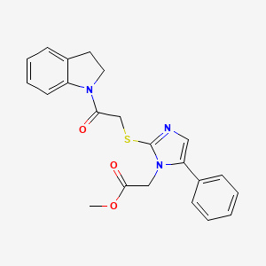 molecular formula C22H21N3O3S B2395027 methyl 2-(2-((2-(indolin-1-yl)-2-oxoethyl)thio)-5-phenyl-1H-imidazol-1-yl)acetate CAS No. 1207005-34-2