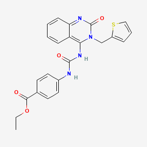molecular formula C23H20N4O4S B2395036 (E)-ethyl 4-(3-(2-oxo-3-(thiophen-2-ylmethyl)-2,3-dihydroquinazolin-4(1H)-ylidene)ureido)benzoate CAS No. 942002-08-6