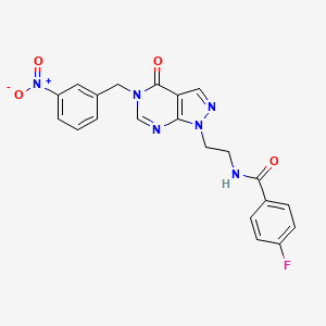 molecular formula C21H17FN6O4 B2395047 4-fluoro-N-(2-(5-(3-nitrobenzyl)-4-oxo-4,5-dihydro-1H-pyrazolo[3,4-d]pyrimidin-1-yl)ethyl)benzamide CAS No. 921918-14-1