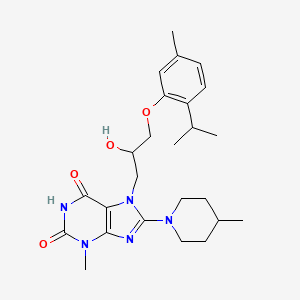 molecular formula C25H35N5O4 B2395048 7-(2-hydroxy-3-(2-isopropyl-5-methylphenoxy)propyl)-3-methyl-8-(4-methylpiperidin-1-yl)-1H-purine-2,6(3H,7H)-dione CAS No. 941965-33-9