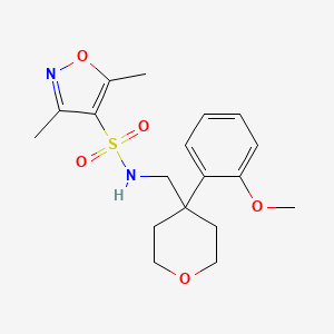 molecular formula C18H24N2O5S B2395060 N-((4-(2-methoxyphenyl)tetrahydro-2H-pyran-4-yl)methyl)-3,5-dimethylisoxazole-4-sulfonamide CAS No. 1323663-84-8
