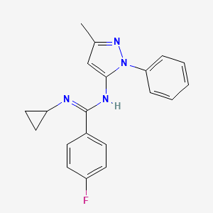 molecular formula C20H19FN4 B2395093 N-cyclopropyl-4-fluoro-N'-(3-methyl-1-phenyl-1H-pyrazol-5-yl)benzene-1-carboximidamide CAS No. 1006463-59-7