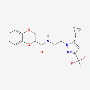 B2395113 N-(2-(5-cyclopropyl-3-(trifluoromethyl)-1H-pyrazol-1-yl)ethyl)-2,3-dihydrobenzo[b][1,4]dioxine-2-carboxamide CAS No. 1797674-99-7