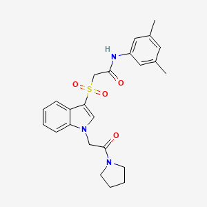 molecular formula C24H27N3O4S B2395129 N-(3,5-dimethylphenyl)-2-((1-(2-oxo-2-(pyrrolidin-1-yl)ethyl)-1H-indol-3-yl)sulfonyl)acetamide CAS No. 878056-10-1