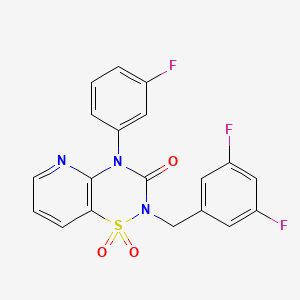 molecular formula C19H12F3N3O3S B2395130 2-(3,5-difluorobenzyl)-4-(3-fluorophenyl)-2H-pyrido[2,3-e][1,2,4]thiadiazin-3(4H)-one 1,1-dioxide CAS No. 1251578-18-3