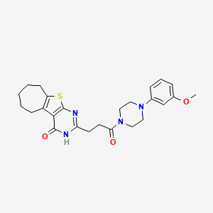 molecular formula C25H30N4O3S B2395132 2-(3-(4-(3-甲氧苯基)哌嗪-1-基)-3-氧代丙基)-6,7,8,9-四氢-3H-环庚并[4,5]噻吩并[2,3-d]嘧啶-4(5H)-酮 CAS No. 950345-85-4