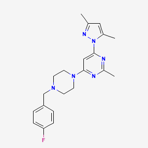 molecular formula C21H25FN6 B2395143 4-(3,5-Dimethylpyrazol-1-yl)-6-[4-[(4-fluorophenyl)methyl]piperazin-1-yl]-2-methylpyrimidine CAS No. 2415518-83-9