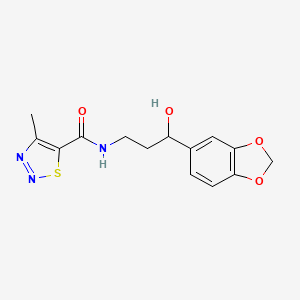 molecular formula C14H15N3O4S B2395149 N-(3-(benzo[d][1,3]dioxol-5-yl)-3-hydroxypropyl)-4-methyl-1,2,3-thiadiazole-5-carboxamide CAS No. 1421505-23-8