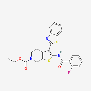 molecular formula C24H20FN3O3S2 B2395155 ethyl 3-(benzo[d]thiazol-2-yl)-2-(2-fluorobenzamido)-4,5-dihydrothieno[2,3-c]pyridine-6(7H)-carboxylate CAS No. 946309-50-8