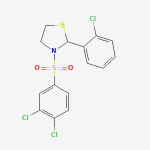 molecular formula C15H12Cl3NO2S2 B2395177 2-(2-Chlorophenyl)-3-((3,4-dichlorophenyl)sulfonyl)thiazolidine CAS No. 497234-92-1