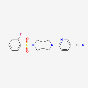 molecular formula C18H17FN4O2S B2395186 6-[5-(2-Fluorophenyl)sulfonyl-1,3,3a,4,6,6a-hexahydropyrrolo[3,4-c]pyrrol-2-yl]pyridine-3-carbonitrile CAS No. 2415473-11-7