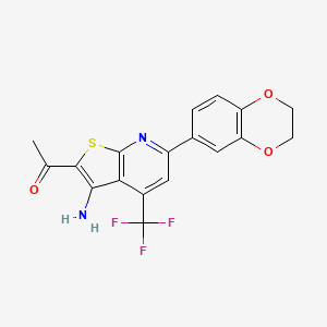 1-[3-Amino-6-(2,3-dihydro-1,4-benzodioxin-6-yl)-4-(trifluoromethyl)thieno[2,3-b]pyridin-2-yl]ethanone