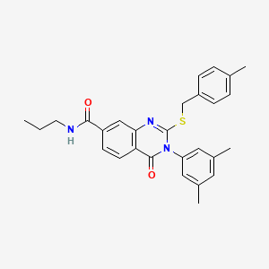 molecular formula C28H29N3O2S B2395192 3-(3,5-dimethylphenyl)-2-((4-methylbenzyl)thio)-4-oxo-N-propyl-3,4-dihydroquinazoline-7-carboxamide CAS No. 1115507-13-5