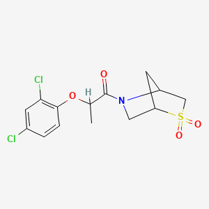 molecular formula C14H15Cl2NO4S B2395196 2-(2,4-Dichlorophenoxy)-1-(2,2-dioxido-2-thia-5-azabicyclo[2.2.1]heptan-5-yl)propan-1-one CAS No. 2034210-39-2