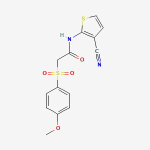 molecular formula C14H12N2O4S2 B2395198 N-(3-氰基噻吩-2-基)-2-((4-甲氧基苯基)磺酰基)乙酰胺 CAS No. 941908-07-2