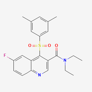 molecular formula C22H23FN2O3S B2395200 4-((3,5-dimethylphenyl)sulfonyl)-N,N-diethyl-6-fluoroquinoline-3-carboxamide CAS No. 1111147-19-3