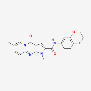 molecular formula C21H18N4O4 B2395206 N-(2,3-dihydro-1,4-benzodioxin-6-yl)-1,7-dimethyl-4-oxo-1,4-dihydropyrido[1,2-a]pyrrolo[2,3-d]pyrimidine-2-carboxamide CAS No. 899399-50-9