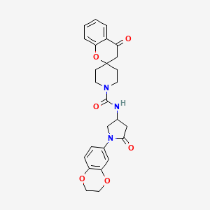 molecular formula C26H27N3O6 B2395230 N-(1-(2,3-dihydrobenzo[b][1,4]dioxin-6-yl)-5-oxopyrrolidin-3-yl)-4-oxospiro[chroman-2,4'-piperidine]-1'-carboxamide CAS No. 896336-11-1