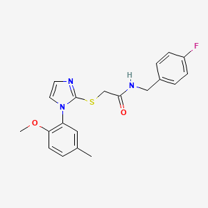 molecular formula C20H20FN3O2S B2395233 N-[(4-fluorophenyl)methyl]-2-[1-(2-methoxy-5-methylphenyl)imidazol-2-yl]sulfanylacetamide CAS No. 869345-41-5