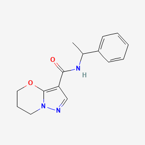 molecular formula C15H17N3O2 B2395234 N-(1-苯乙基)-6,7-二氢-5H-吡唑并[5,1-b][1,3]恶嗪-3-甲酰胺 CAS No. 1428367-24-1