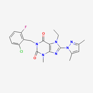 molecular formula C20H20ClFN6O2 B2395260 1-(2-氯-6-氟苄基)-8-(3,5-二甲基-1H-吡唑-1-基)-7-乙基-3-甲基-1H-嘌呤-2,6(3H,7H)-二酮 CAS No. 1013876-43-1
