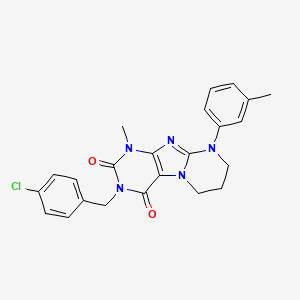 molecular formula C23H22ClN5O2 B2395273 3-[(4-chlorophenyl)methyl]-1-methyl-9-(3-methylphenyl)-7,8-dihydro-6H-purino[7,8-a]pyrimidine-2,4-dione CAS No. 844453-13-0