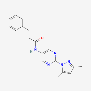 molecular formula C18H19N5O B2395275 N-(2-(3,5-dimethyl-1H-pyrazol-1-yl)pyrimidin-5-yl)-3-phenylpropanamide CAS No. 1396889-23-8