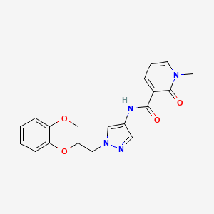 molecular formula C19H18N4O4 B2395288 N-(1-((2,3-dihydrobenzo[b][1,4]dioxin-2-yl)methyl)-1H-pyrazol-4-yl)-1-methyl-2-oxo-1,2-dihydropyridine-3-carboxamide CAS No. 1797022-60-6