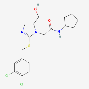 molecular formula C18H21Cl2N3O2S B2395315 N-cyclopentyl-2-(2-((3,4-dichlorobenzyl)thio)-5-(hydroxymethyl)-1H-imidazol-1-yl)acetamide CAS No. 921845-21-8