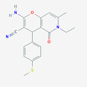 molecular formula C19H19N3O2S B2395349 2-amino-6-ethyl-7-methyl-4-(4-(methylthio)phenyl)-5-oxo-5,6-dihydro-4H-pyrano[3,2-c]pyridine-3-carbonitrile CAS No. 882357-23-5