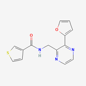 molecular formula C14H11N3O2S B2395353 N-((3-(呋喃-2-基)吡嗪-2-基)甲基)噻吩-3-甲酰胺 CAS No. 2034427-05-7