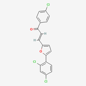 molecular formula C19H11Cl3O2 B2395356 (E)-1-(4-chlorophenyl)-3-[5-(2,4-dichlorophenyl)furan-2-yl]prop-2-en-1-one CAS No. 338777-15-4