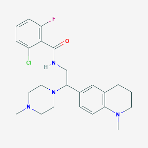 molecular formula C24H30ClFN4O B2395370 2-chloro-6-fluoro-N-(2-(1-methyl-1,2,3,4-tetrahydroquinolin-6-yl)-2-(4-methylpiperazin-1-yl)ethyl)benzamide CAS No. 922011-12-9