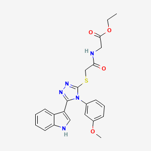 molecular formula C23H23N5O4S B2395391 ethyl 2-(2-((5-(1H-indol-3-yl)-4-(3-methoxyphenyl)-4H-1,2,4-triazol-3-yl)thio)acetamido)acetate CAS No. 852145-49-4