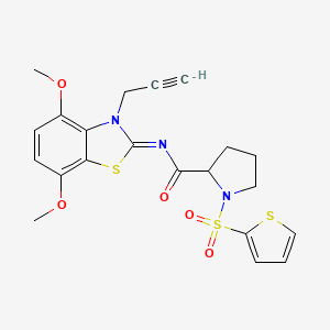 (E)-N-(4,7-dimethoxy-3-(prop-2-yn-1-yl)benzo[d]thiazol-2(3H)-ylidene)-1-(thiophen-2-ylsulfonyl)pyrrolidine-2-carboxamide