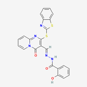 (E)-N'-((2-(benzo[d]thiazol-2-ylthio)-4-oxo-4H-pyrido[1,2-a]pyrimidin-3-yl)methylene)-2-hydroxybenzohydrazide
