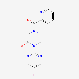 molecular formula C14H12FN5O2 B2395458 1-(5-Fluoropyrimidin-2-yl)-4-(pyridine-2-carbonyl)piperazin-2-one CAS No. 2320377-93-1