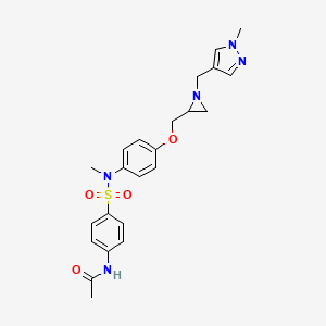 molecular formula C23H27N5O4S B2395490 N-[4-[Methyl-[4-[[1-[(1-methylpyrazol-4-yl)methyl]aziridin-2-yl]methoxy]phenyl]sulfamoyl]phenyl]acetamide CAS No. 2418714-09-5