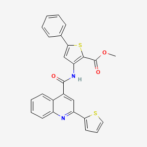 molecular formula C26H18N2O3S2 B2395550 Methyl-5-Phenyl-3-[(2-Thiophen-2-ylchinolin-4-carbonyl)amino]thiophen-2-carboxylat CAS No. 477538-28-6