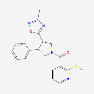 molecular formula C20H20N4O2S B2395552 (3-(3-Methyl-1,2,4-oxadiazol-5-yl)-4-phenylpyrrolidin-1-yl)(2-(methylthio)pyridin-3-yl)methanone CAS No. 1904208-05-4