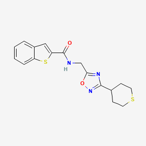 molecular formula C17H17N3O2S2 B2395570 N-((3-(tetrahydro-2H-thiopyran-4-yl)-1,2,4-oxadiazol-5-yl)methyl)benzo[b]thiophene-2-carboxamide CAS No. 2034293-06-4