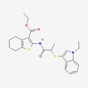 molecular formula C24H28N2O3S2 B2395571 ethyl 2-(2-((1-ethyl-1H-indol-3-yl)thio)propanamido)-4,5,6,7-tetrahydrobenzo[b]thiophene-3-carboxylate CAS No. 450350-37-5