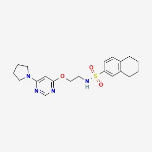 molecular formula C20H26N4O3S B2395578 N-(2-((6-(pyrrolidin-1-yl)pyrimidin-4-yl)oxy)ethyl)-5,6,7,8-tetrahydronaphthalene-2-sulfonamide CAS No. 1203382-25-5