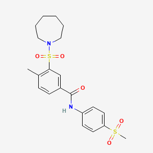 molecular formula C21H26N2O5S2 B2395583 3-(azepan-1-ylsulfonyl)-4-methyl-N-(4-(methylsulfonyl)phenyl)benzamide CAS No. 900135-91-3