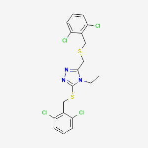 molecular formula C19H17Cl4N3S2 B2395585 3-[(2,6-dichlorobenzyl)sulfanyl]-5-{[(2,6-dichlorobenzyl)sulfanyl]methyl}-4-ethyl-4H-1,2,4-triazole CAS No. 344271-01-8